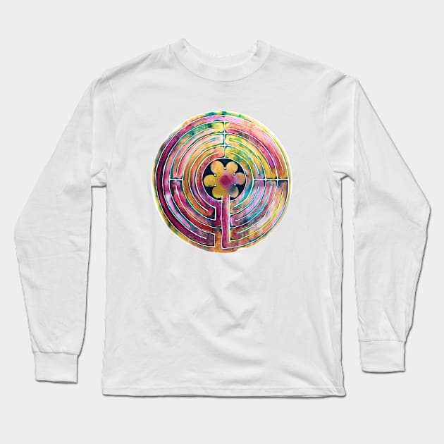 Watercolor Labyrinth Maze Long Sleeve T-Shirt by Heartsake